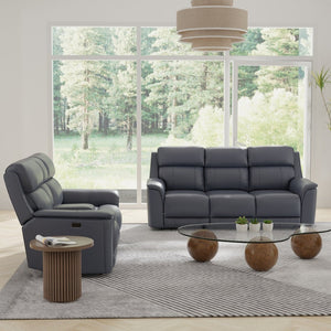 English Elm Oslo Genuine Leather Power Reclining Sofa Set with Usb Charging and Swivel Glider Sapphire Blue B339S00006