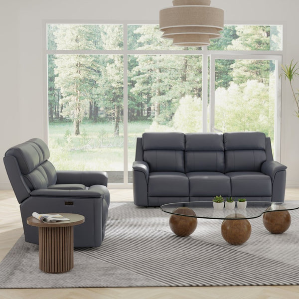 English Elm Oslo Genuine Leather Power Reclining Sofa Set with Usb Charging and Swivel Glider Sapphire Blue B339S00006