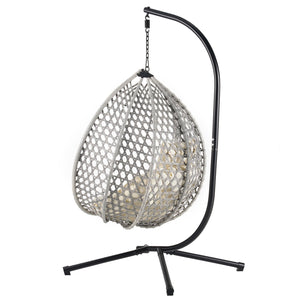 English Elm U_STYLE Sturdy Hammock Chair with HDPE Rattan Weave, Rust-Resistant Chain, Soft Removable Cushion Gray+Beige N711P255131K