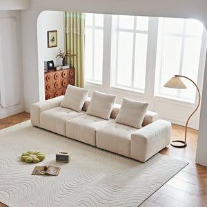 English Elm Luxury Piano Key Chenille Velvet Sofa Solid Wood Frame Three Seat Modern Living Room Beige W1765S00133