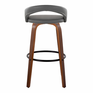 English Elm Fixed-height Swivel Barstools Walnut Bentwood Legs Grey Faux Leather Seat Set of 2 B202S01858
