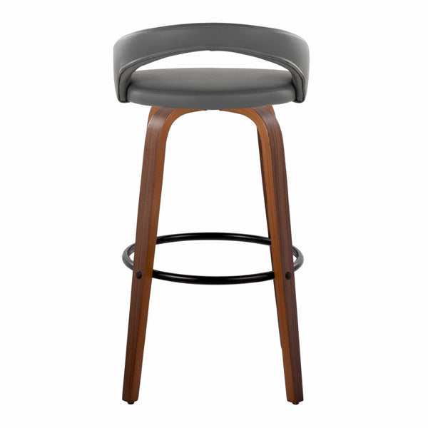 English Elm Fixed-height Swivel Barstools Walnut Bentwood Legs Grey Faux Leather Seat Set of 2 B202S01858