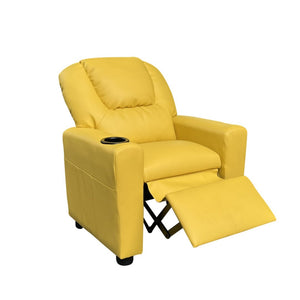 English Elm Carisa Youth Pu Leather Recliner Chair with Cupholder for Playroom or Bedroom Yellow B2749P413220