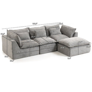 English Elm 102.3" Oversized Modular Sectional Sofa Cotton Linen Deep Seat Lounge with Ottoman Antique Grey W2530S00013