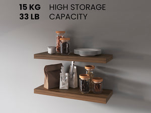 English Elm Ecco Dark Oak 31.5" Floating Shelves Set of 2 with Hidden Brackets, Sturdy Modern Wall Storage B070P351140