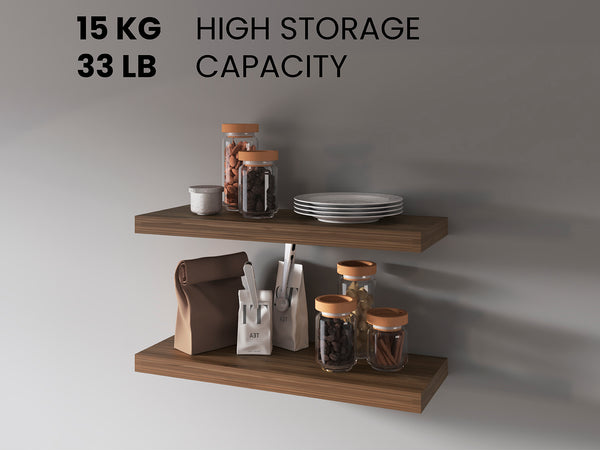 English Elm Ecco Dark Oak 31.5" Floating Shelves Set of 2 with Hidden Brackets, Sturdy Modern Wall Storage B070P351140