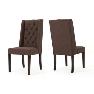 English Elm Dining Chair Set of Two Wingback Button Tufted High Back Birch Leg Upholstered Dark Brown 61539.00DBRN