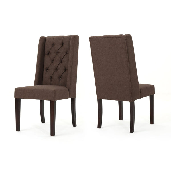 English Elm Dining Chair Set of Two Wingback Button Tufted High Back Birch Leg Upholstered Dark Brown 61539.00DBRN