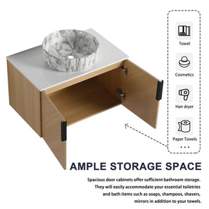 English Elm 30" Contemporary Bathroom Vanity With Art Sink, Wall-Mounted Design & Durable Plywood Construction W999S00446