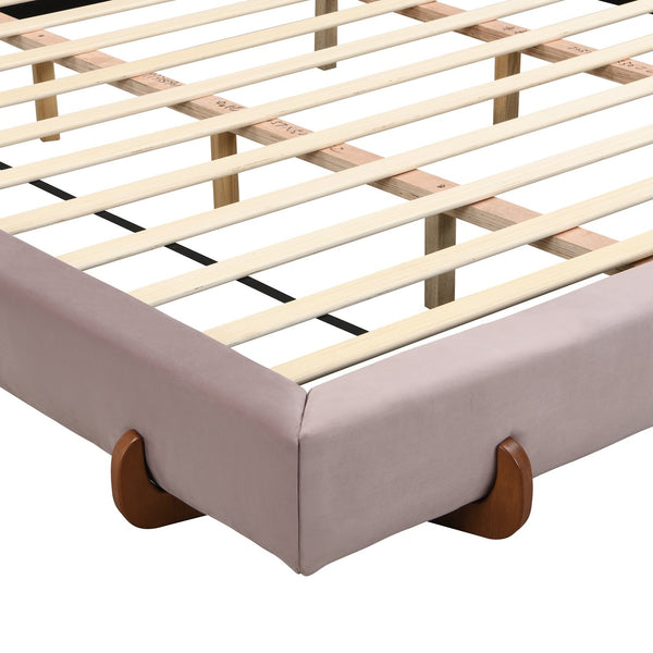 English Elm Christopher Knight Home® - Unique Upholstered Bed Frame with Solid Rubber Wood Legs, Durable 4" Thick Sides, Luxurious Fabric Finish and Quick 40-Minute Assembly, King Size Pink N769K355901H