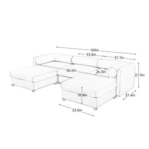 English Elm Elegant White Chenille Sofa With Hidden Storage, Ergonomic Support & Modular Design For Versatile Comfort W714S01039