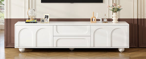 English Elm ON-TREND Cream TV Stand 69.6” with Arched Doors, 2 Drawers, Rebound Soft-Close & Stylish Round Legs White N721P205779K