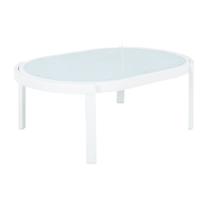English Elm Modern Oval Outdoor Coffee Table Tempered Glass Top White Aluminum Patio Lounge N767P389536A