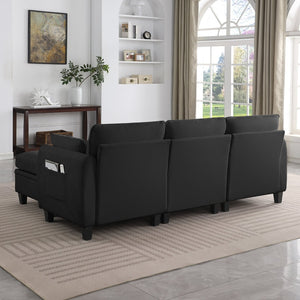 English Elm 102 Inch Linen Modular Sectional Sofa with Hidden Storage and Cloud Cushion Comfort Black W1099S00214