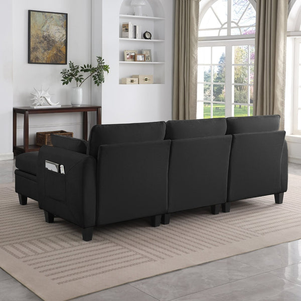 English Elm 102 Inch Linen Modular Sectional Sofa with Hidden Storage and Cloud Cushion Comfort Black W1099S00214