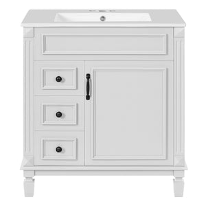 English Elm 30" French-Inspired Bathroom Vanity With Ceramic Sink & Dual Drawers - Elegant Storage Solution! N710P323328K