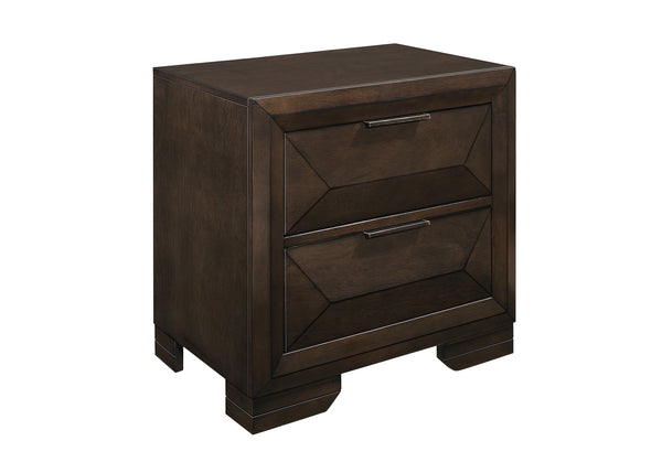 English Elm Contemporary Chesky 2-Drawer Nightstand in Warm Espresso Birch Veneer with Raised Panel Front, Metal Pulls B011P225192