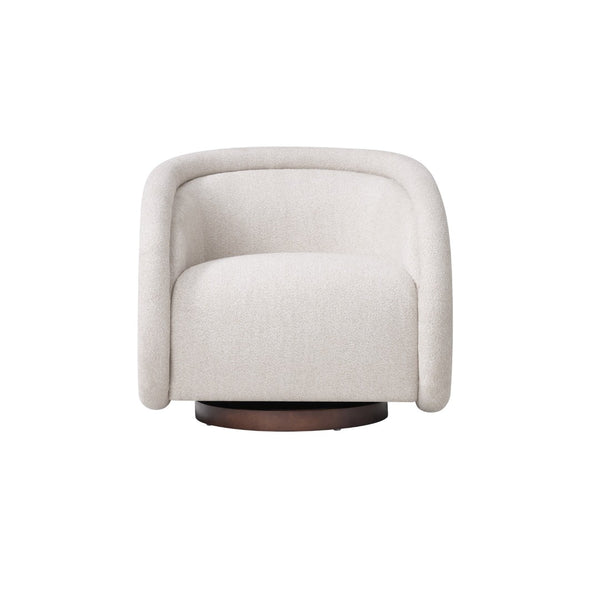English Elm Sabbo Bouclé Swivel Accent Chair Walnut Wood Base Cozy Reading Nook Seating Beige,Walnut N767P388923B