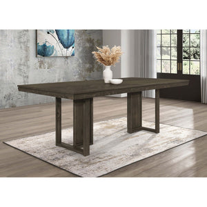 English Elm Glenmoor Dark Grey Rectangular Dining Table with Geometric Double Pedestal Base Rustic Edge Top B062P358240