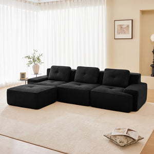 English Elm 117" L-Shaped Modular Sectional Sofa In Black - Soft Corduroy, Deep Seats, Movable Ottoman, No Assembly! W714S01477