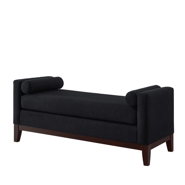 English Elm Large Boucle Upholstered Window Bench with Armrests and Throw Pillows for Entryway Black W2186P454318