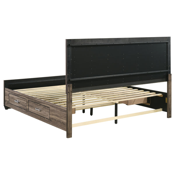 English Elm Oatfield Rustic Washed Taupe Eastern King Storage Bed with Horizontal Panels & 4 Underbed Drawers B062S00949