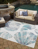 Unique Loom Outdoor Coastal Bodrum Machine Made Solid Print Rug Ivory, Navy Blue/Gray/Green 7' 10" x 7' 10"