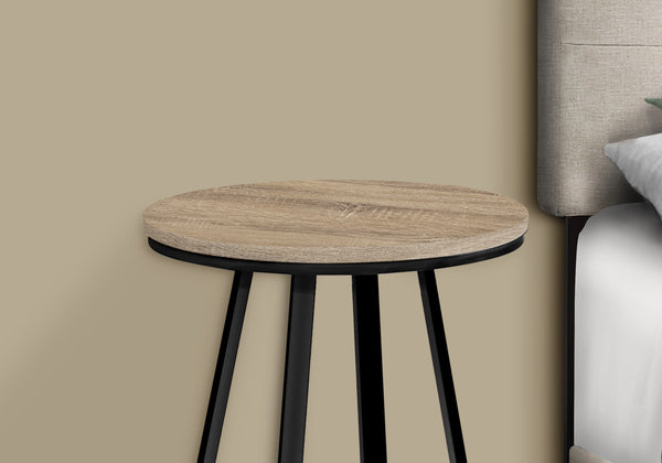 English Elm Accent Table - Modern Round Side Table With Dark Taupe Laminate Top & Black Metal Base For Versatile Use B2710P218977