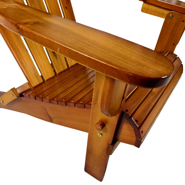English Elm Outdoor Wood Adirondack Chair Foldable Oak Finish — Solid Hardwood, Wide Seat & Arms, Portable Comfort W495P286083
