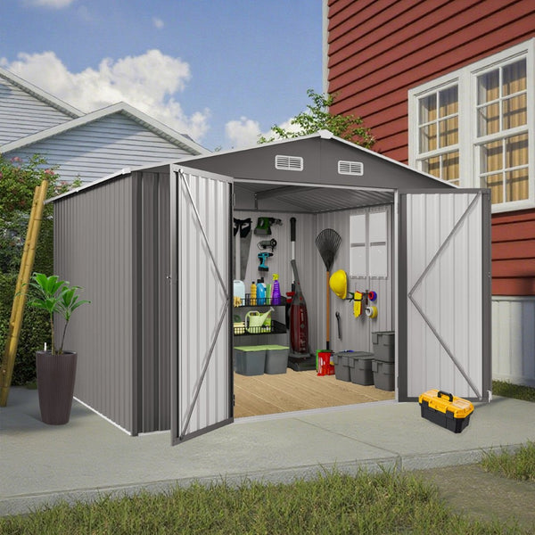English Elm 10 X 8 Ft Galvanized Steel Outdoor Shed with Lockable Doors and Vented Window W3213S00003