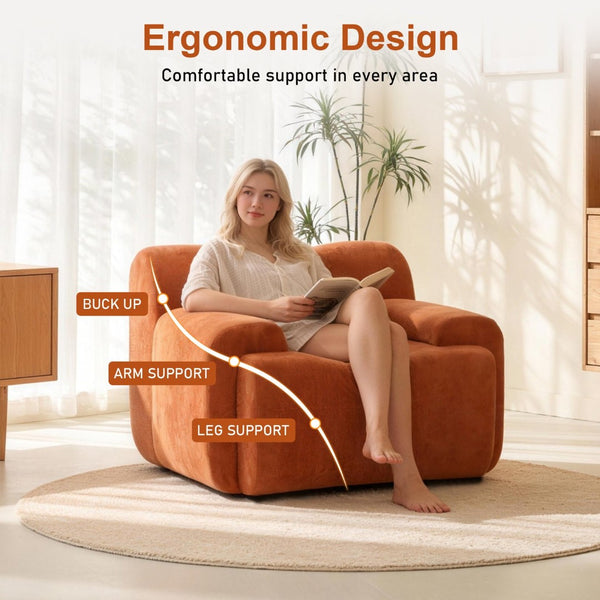 English Elm Wide Chenille Accent Chair Oversized Cozy Seat for Bedroom Living or Studio Spaces Orange W5385P433251