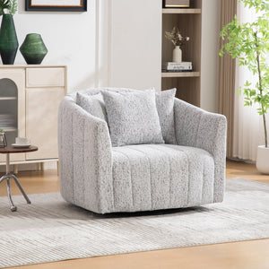 English Elm 39"w Chenille Barrel Swivel Chair Tufted Pumpkin Silhouette Cozy Reading Accent Seat White+Black W3118S00039
