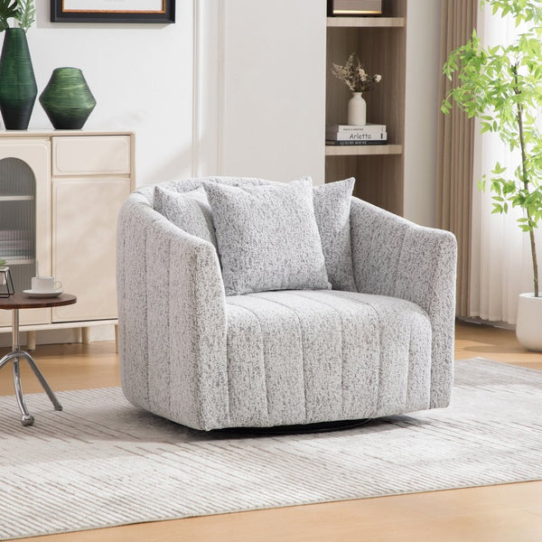 English Elm 39"w Chenille Barrel Swivel Chair Tufted Pumpkin Silhouette Cozy Reading Accent Seat White+Black W3118S00039