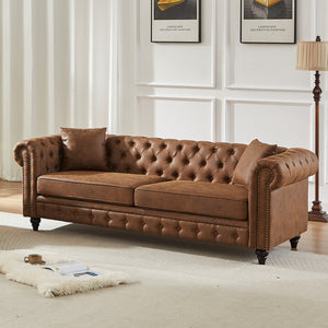 English Elm Fx Chesterfield Sofa Hand Tufted Tech Fabric Three Seat Living Room Couch Brown W1926S00107