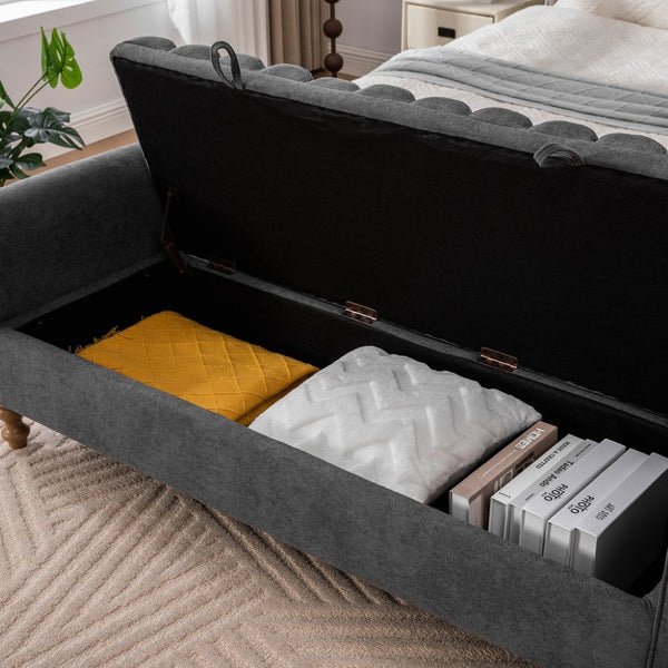 English Elm 65.55" Wide Upholstered Storage Bench Daybed with Lift Top and Rubberwood Legs W3098P397306