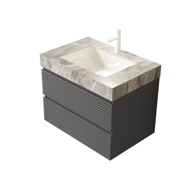 English Elm Muri Floating Bathroom Vanity Plywood Cabinet Sintered Stone Top Oak Drawer W2615S00537