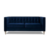 English Elm James 74" Modern Tuxedo Sofa, Navy Blue Velvet