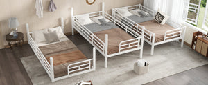 English Elm Twin Triple Metal Bunk Bed Matte Powder Coated Frame with Full Safety Guardrails Light White W1580S00579