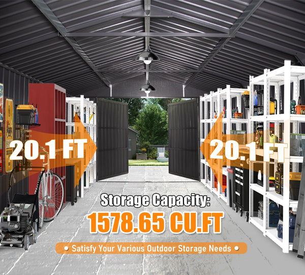 English Elm 12x20ft Outdoor Heavy Duty Metal Carport Shed with Lockable Doors and Wind Resistant Frame W1859P364954