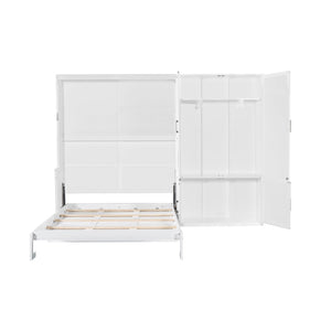 English Elm Queen Murphy Bed with Wardrobe Cabinet Hydraulic Lift Mdf Space Saving Wall Unit White LP000581AAK-1