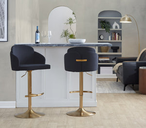 English Elm Fixed-height Swivel Counter Stools with Faux Leather Seats and Chrome Footrest Set of 2 Black B202S02178