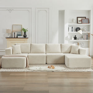 English Elm 106" Plush Corduroy Cloud Sectional Sofa with Right Chaise — Deep Seat, No Assembly, Modern Comfort W1143S00027 W1143S00027