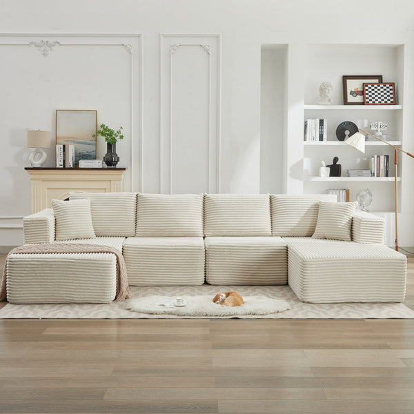 English Elm 106" Plush Corduroy Cloud Sectional Sofa with Right Chaise — Deep Seat, No Assembly, Modern Comfort W1143S00027 W1143S00027