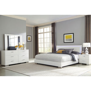 English Elm Dulcey White High Gloss 4-Piece Eastern King Bedroom Set With Led Headboard For Modern Elegance B062S01327