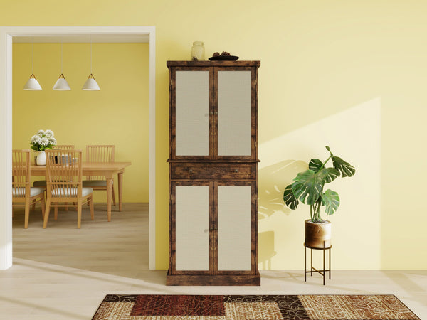 English Elm 4 Door Cabinet with Drawer and 4 Adjustable Shelves, Anti-Tip Safety, Metal Hinges, 44.49x19.1x13.59 inches Premium Storage Cabinet W688P211279