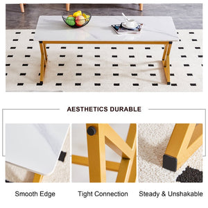 English Elm A Sintered Stone Top Coffee Table with Golden X Legs for Modern Living Rooms W1151P154282