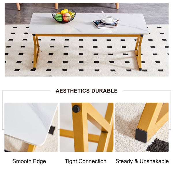English Elm A Sintered Stone Top Coffee Table with Golden X Legs for Modern Living Rooms W1151P154282