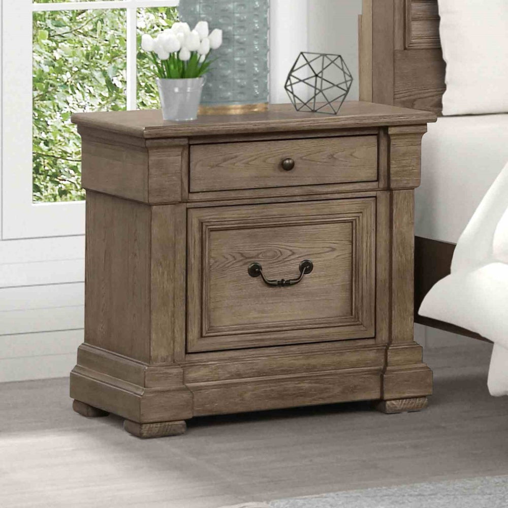 English Elm French Dovetail Nightstand Weathered Gray Elm Veneer Felt Lined Drawer Transitional Bedroom B2741P435886