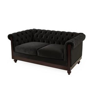 English Elm Christopher Knight Home® - VIVALUX Chesterfield Velvet Loveseat Sofa with Rolled Arms Tufted Buttons Plush 2-Seater Comfort 59.4" Black N762P178705B
