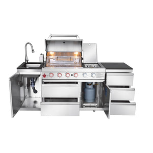 English Elm Outdoor Kitchen Island Grill Station 304 Steel 71500 Btu Propane with Sink W5007S00005